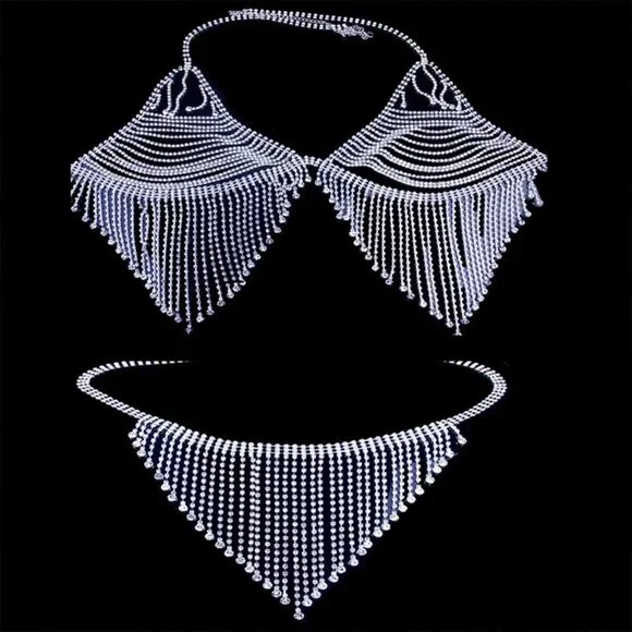 Tassel Jewelry Women Set Lingerie Outfit Waist Chain Accessories Top Bra Panties - Picture 8 of 10